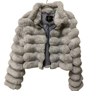 MR. YTG Silver Gray Faux Fur Cropped Coat Full Zip Jacket Size XL Indie Chic